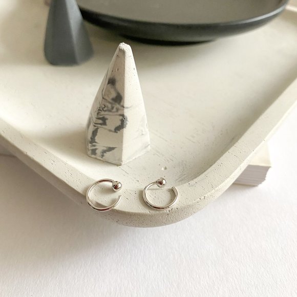 SILVER BALL HUGGIE HOOP EARRINGS - Picture 4 of 5